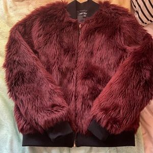 Juniors small Burgundy faux jacket… worn once